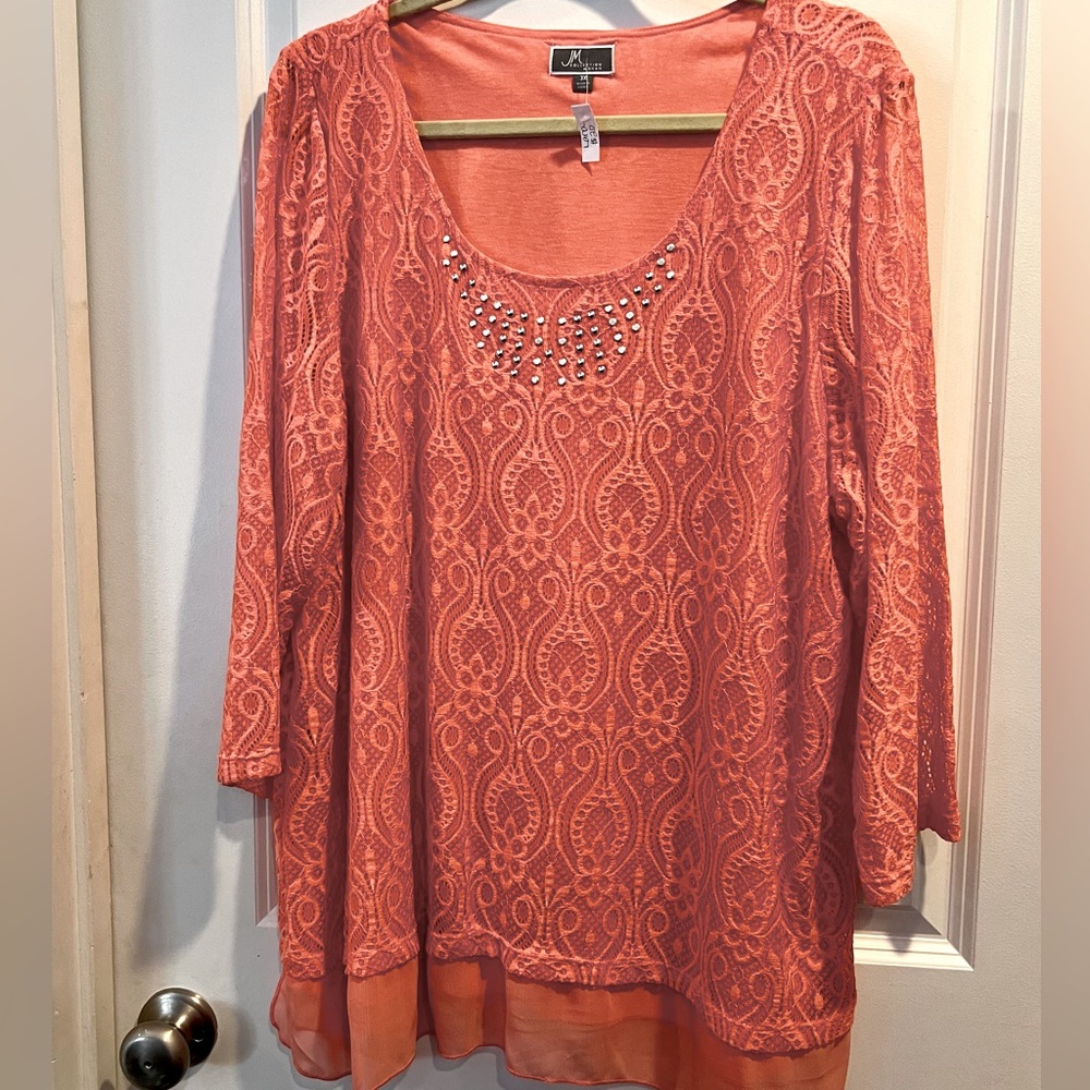 JM Collection Woman 3X in bright coral. Plus size